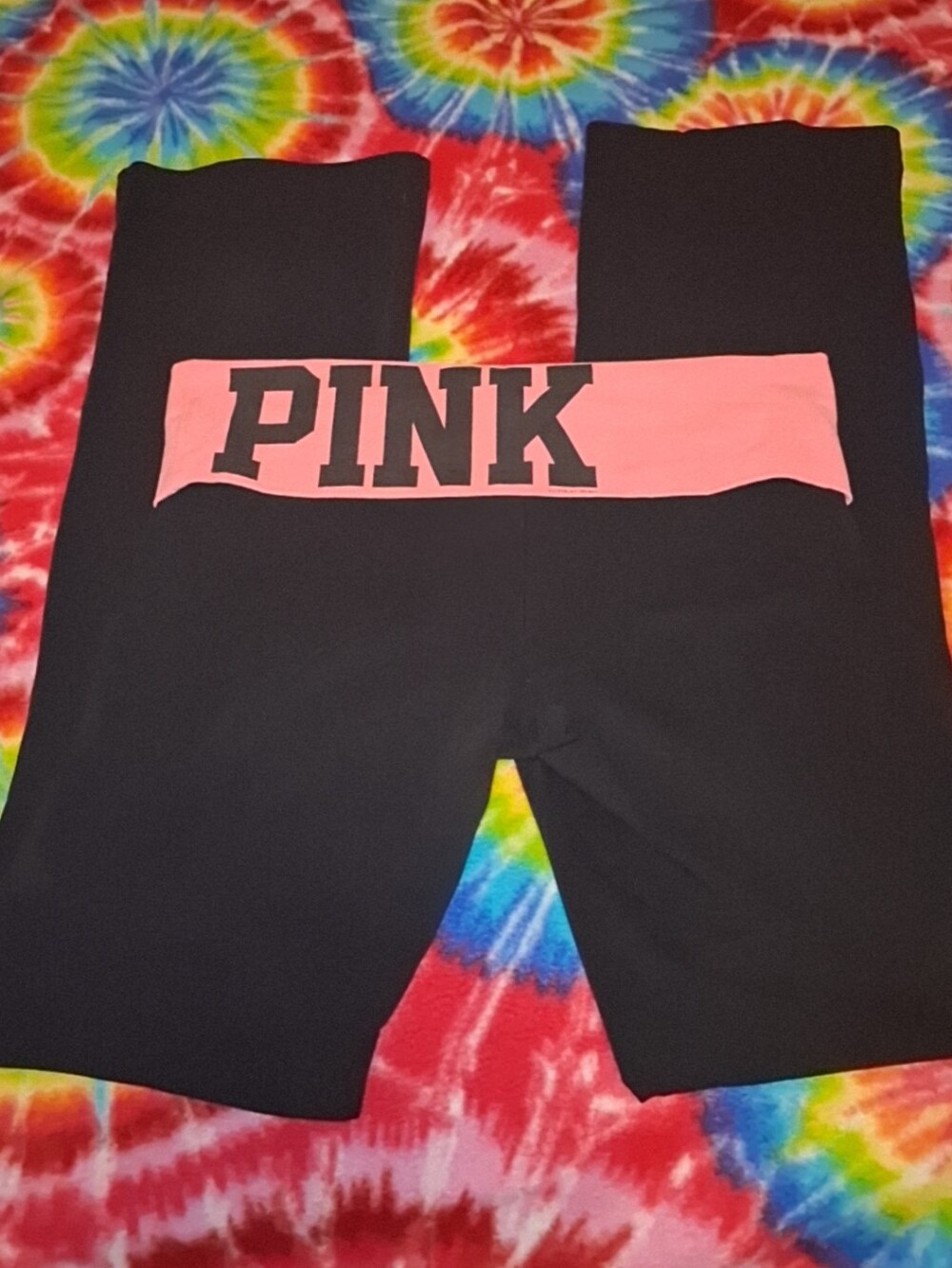 PINK Victoria's Secret Black Leggings with Pink Logo Waistband. Size Medium